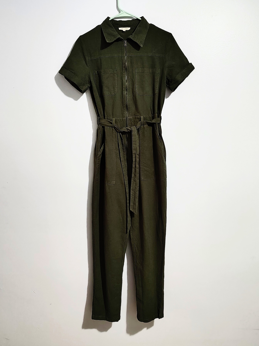 Olive Green Short-Sleeve Utility Jumpsuit